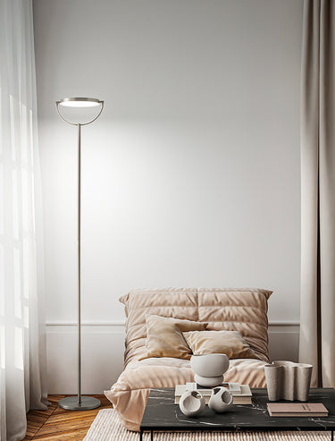 Perenz Piantana “Plato” • 190 × Ø 23 cm (diffusore D.25 × h 2,5) – bianco opaco / grigio titanio